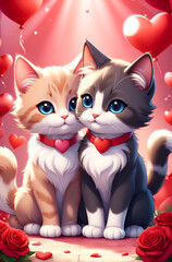 Cats (kittens) with hearts,valentine concept