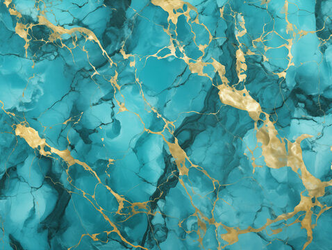 Abstract turquoise and gold marble background texture, 4k picture colorful wallpaper exotic marble, seamless pattern, dark tone