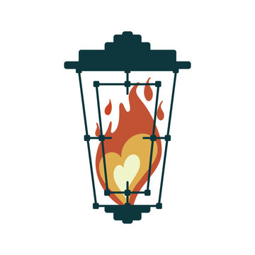 Illustration of a lantern with a heart-shaped light. Valentine's Day. Romantic image. Vector illustration in flat style 