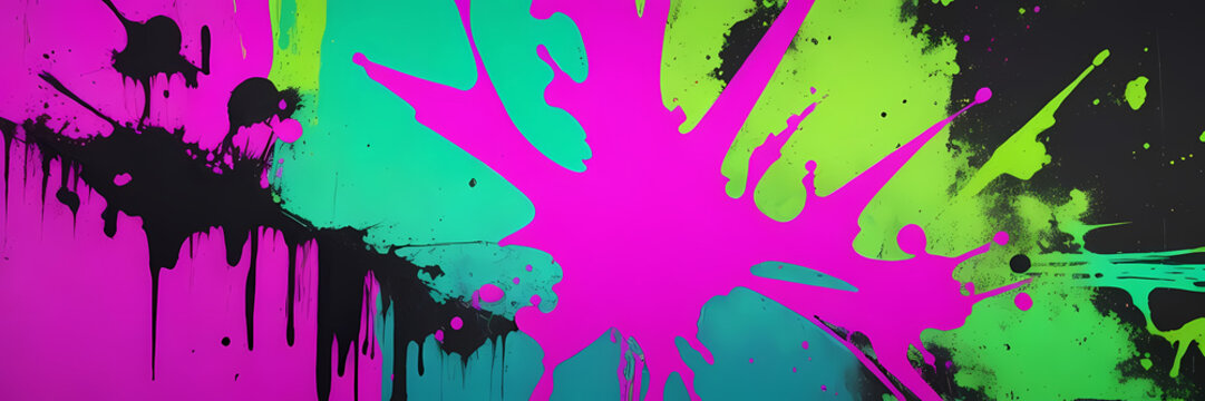 Urban Pulse - Immerse yourself in street energy with graffiti splatters in neon green, electric blue, and hot pink for an edgy urban atmosphere background. Generative AI