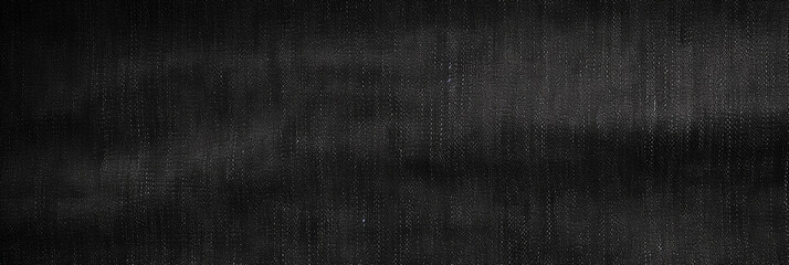 Panoramic surface of black fabric denim grunge texture dark tone. Banner, background design images. Blank copy space Close-up