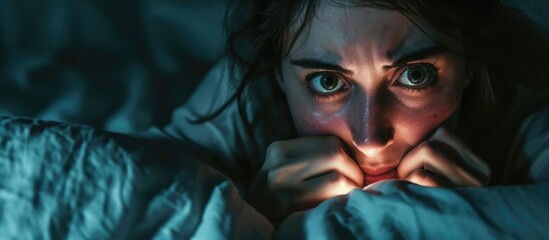 Terrified young woman experiencing night terrors.