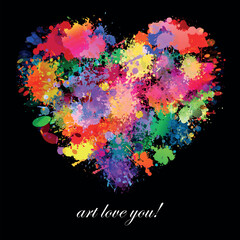 Colorful paint, color splash art heart shape, vector illustration.