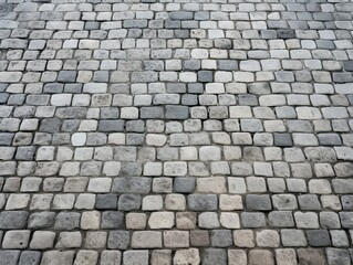 Grey Old Stone Pavement Top View, Granite Cobblestone Road, Green Moss, Wet Surface