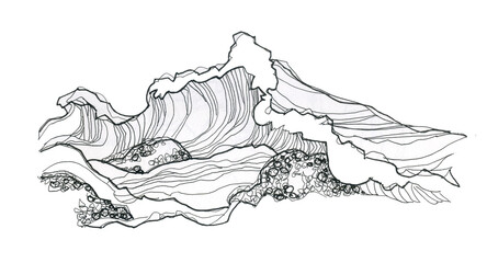 Sea wave, line drawing in ink. Cartoon style sketch.