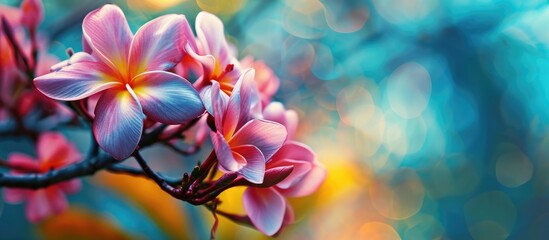 Abstract frangipani flower background in an editorial photograph.