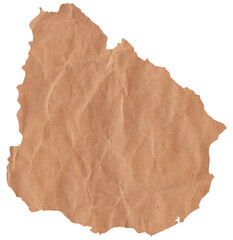 Map of Uruguay made with crumpled kraft paper. Handmade map with recycled material