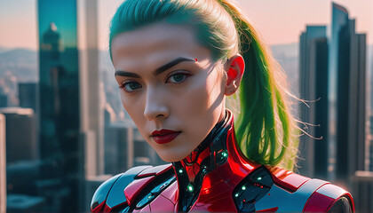 Fantasy portrait of a woman with clothes and suit in futur fashion style like sience fiction film