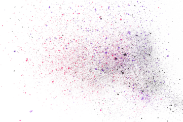 Colorful chalk pieces and powder flying, effect explode isolated on white 