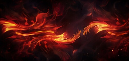 Neon light design with a series of red and gold fire-like swirls on a fiery 3D textured backdrop