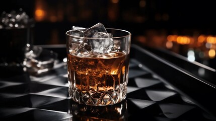 Black Martini alcoholic drink in a cozy bar