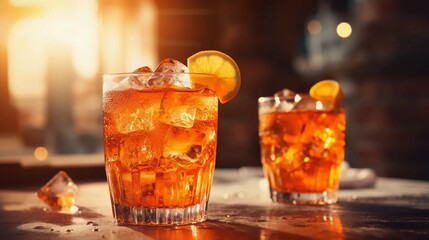 Aperol Spritz alcoholic drink, a classic drink with orange-flavored alcohol - obrazy, fototapety, plakaty