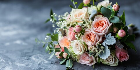 romantic bouquet, wedding bliss, copyspace, banner, Generative AI