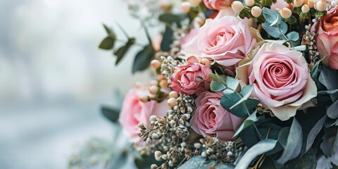 Obraz na płótnie Canvas romantic bouquet, wedding bliss, copyspace, banner, Generative AI