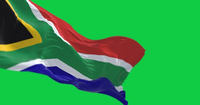 Detail of the South Africa flag waving on green screen