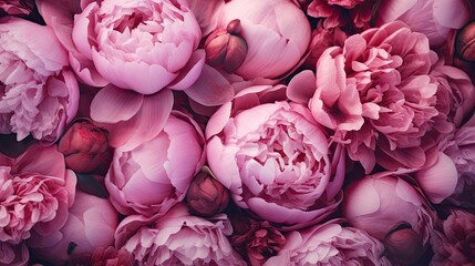  Perfume store concept. Beautiful pink peony flowers as a background. Floral design