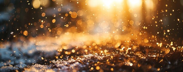 Snowy winter abstract background at golden hour