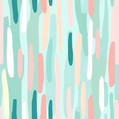 Abstract seamless pattern with hand drawn vertical stripes in pastel green, turquoise, pink colors on white background. Repeating pattern for background, graphic design, print