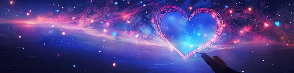 Vibrant digital painting of a heart-shaped constellation in a starry night sky, portraying the celestial beauty and eternal nature of love on Valentine's Day.