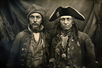 Vintage Portrait of Two Pirates - obrazy, fototapety, plakaty