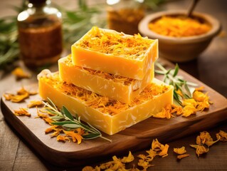 Homemade Herbal Soap with Petals of Calendula, Flower Soap