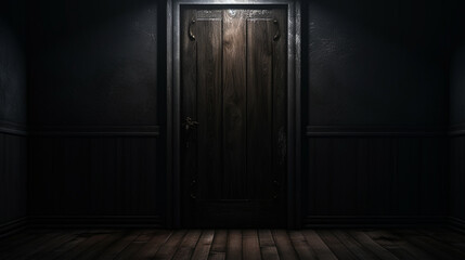 Illustration of creepy dark scary door. AI Generative - obrazy, fototapety, plakaty