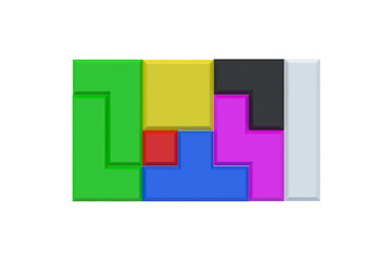 Geometric blocks for game isolated on white background. Toy bricks for conundrum. Logical thinking. Construction cubes. Retro puzzle. 3d render