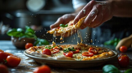 Person Sprinkling Cheese on a Pizza