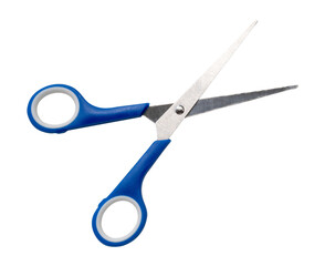 Small multipurpose scissors with blue handle isolated on white background with clipping path in png file format