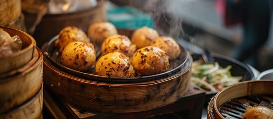 Obraz na płótnie Canvas Local street food in Hong Kong includes Chinese tea eggs.
