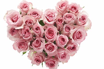 Bouquet of roses heart shaped on white background.