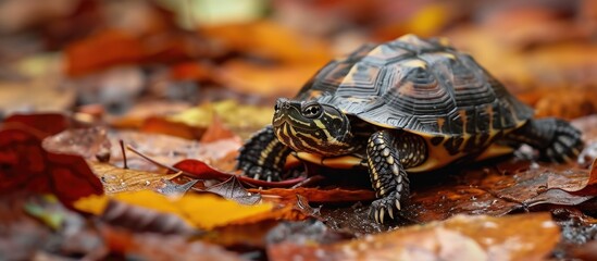 Leaf-eating turtles on the ground include the Asian leaf turtle.