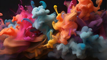 abstract background of multicolored ink in water close-up