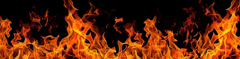 Fototapeta premium Flames of fire blazing on black background.