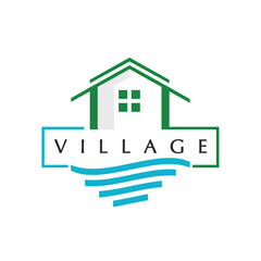 Village logo, house and beach design template for village, hotel and travel company