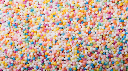 Fototapeta na wymiar colorful tiny dessert candy topping; rainbow sprinkle dots background