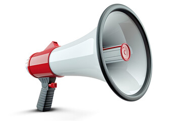 3d rendering of Red and White Megaphone or bullhorn | Isolated on Transparent & White Background | PNG File with Transparency