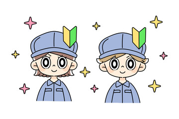 作業服の若い男女　新入社員