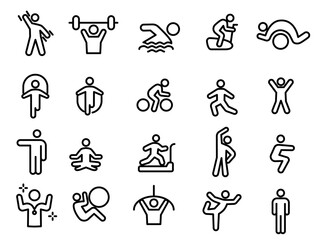Simple line vector design icon illustration collection of people enjoying exercise at the gym