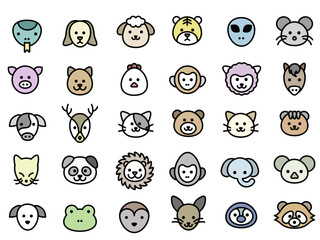 Cute simple animal color line vector design icon collection