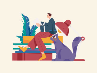 Character reading quietly vector concept operation hand drawn illustration
