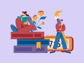 Character reading quietly vector concept operation hand drawn illustration
