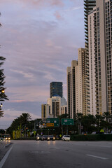 Miami Beach buildings at sunset