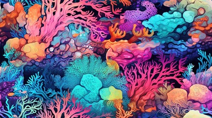 Fototapeta na wymiar Funky groovy colourful corals in the sea in a kaleidoscope effect