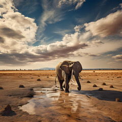 A lone elephant traversing the vast plains of an African savannah.
