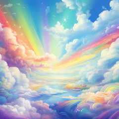 Obraz na płótnie Canvas A vibrant rainbow stretching across a sky painted with pastel hues.