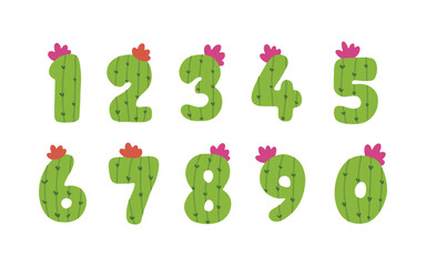 Naklejka premium Cute cactus number colorful letter