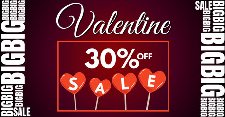 Valentine Big Sale 30% off discount, promotional banner Design
