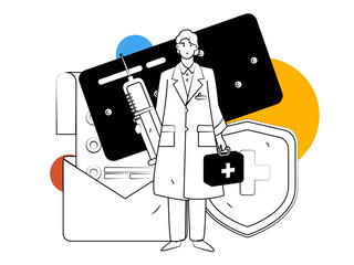 Medical characters fighting the epidemic flat vector concept operation hand drawn illustration
