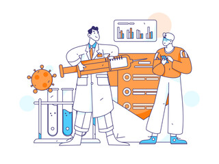 Medical characters fighting the epidemic flat vector concept operation hand drawn illustration
